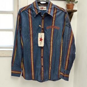 Project Red Outlaws England Shirt Mens XL Blue Striped Distressed Motorcycle